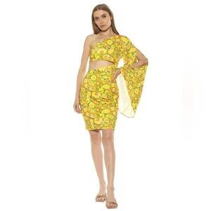 Alexia Admor yellow floral print one shoulder resort vacation dress Size Medium